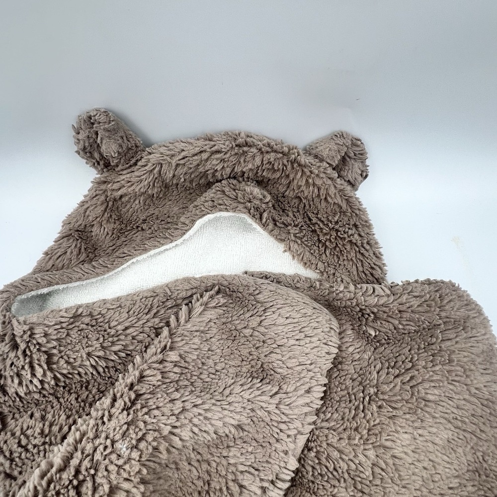 Pottery Barn Kids Infant Teddy Bear Hooded Bath Towel Photo Shoot Fuzzy Brown - Picture 2 of 9